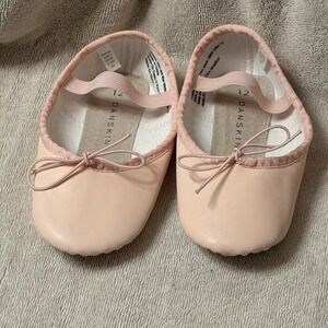 Danskin Ballet Slippers Girls Pink Leather Dance‎ Shoes Elastic Strap Size 12